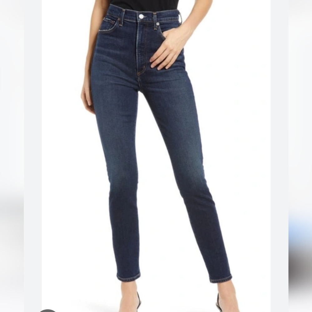 Agolde Pinch Waist High Rise Jeans In Dark Wash Non-distressed 26 Slim Ankle